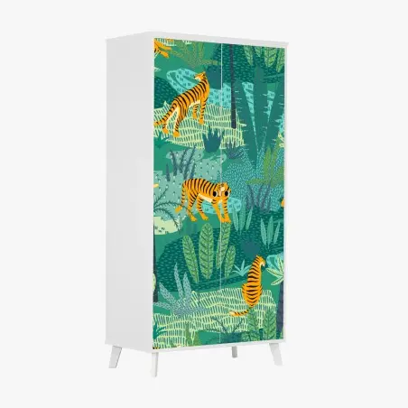Wardrobe sticker tropical jungle with tigers pattern • Wallissimo®