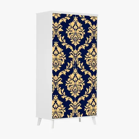 Wardrobe sticker elegant gold damask pattern on navy background • Wallissimo®