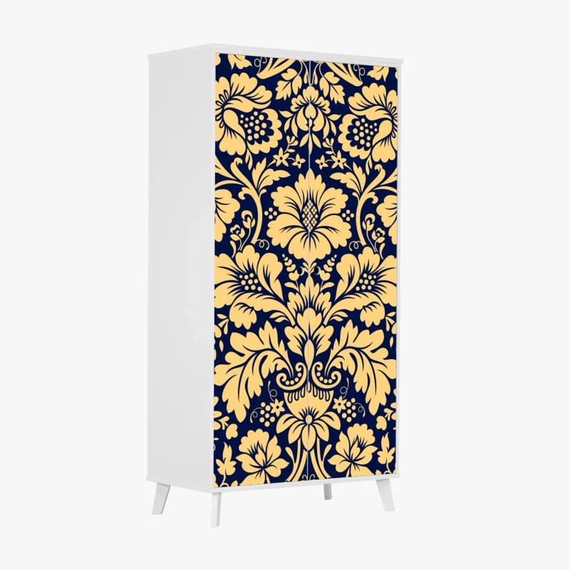 Wardrobe sticker navy and beige damask floral pattern