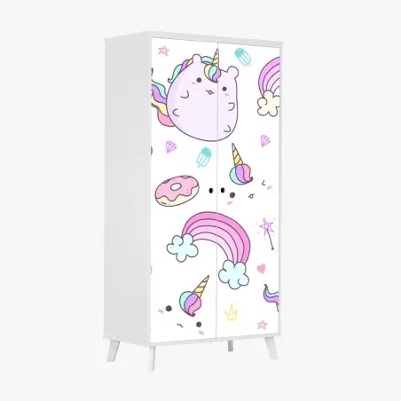 Wardrobe sticker playful pastel unicorn cat pattern • Wallissimo®