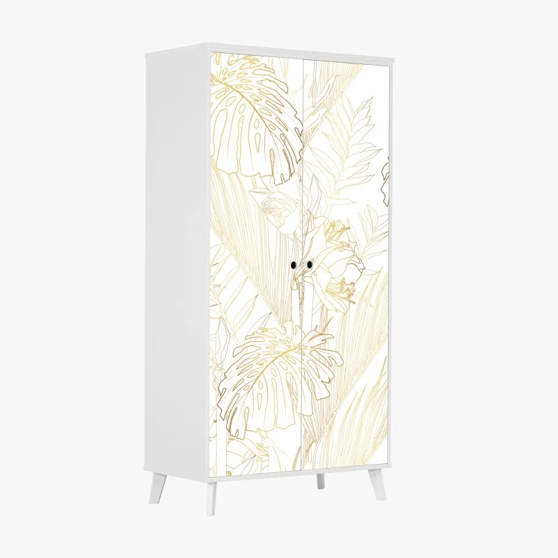 Wardrobe sticker golden tropical leaves pattern