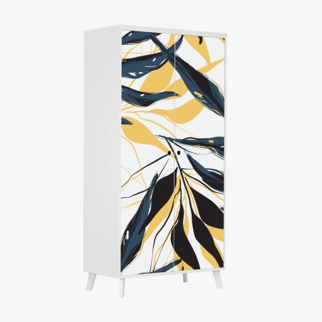 Wardrobe sticker navy and gold botanical leaf pattern • Wallissimo®