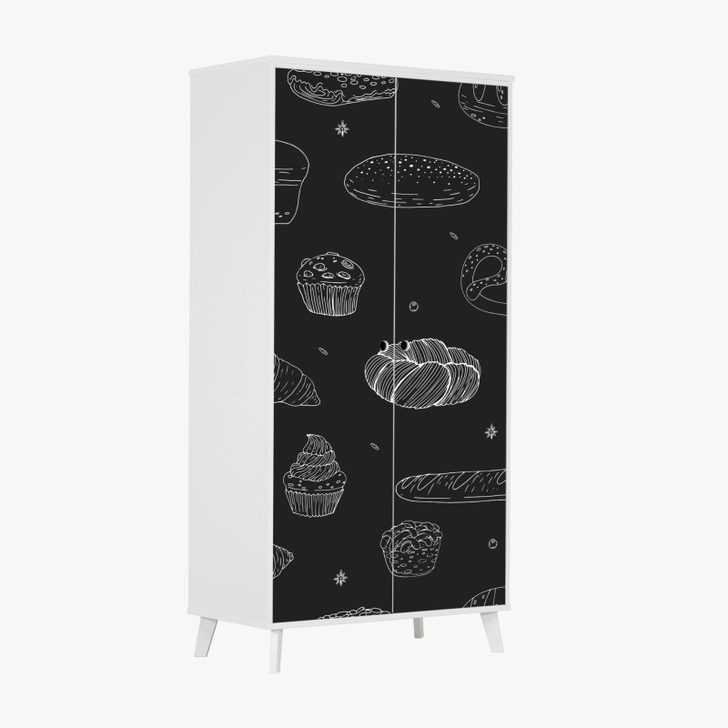 Wardrobe sticker hand-drawn bakery pattern on dark background