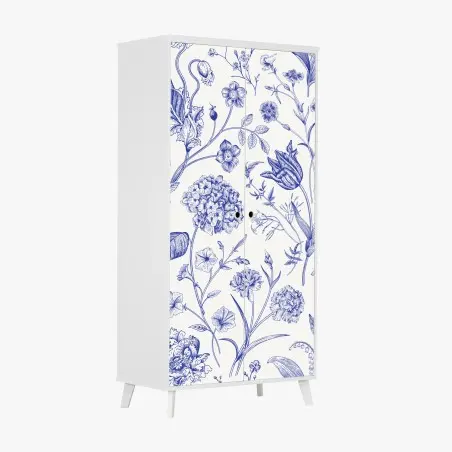 Wardrobe sticker classic blue toile floral pattern • Wallissimo®
