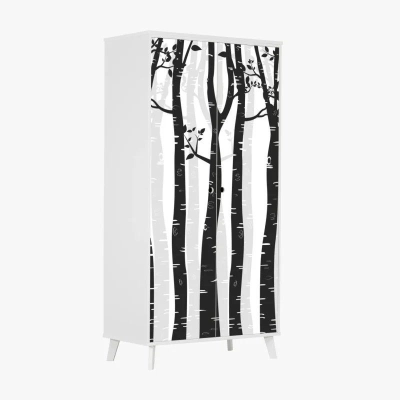 Wardrobe sticker monochrome birch forest illustration