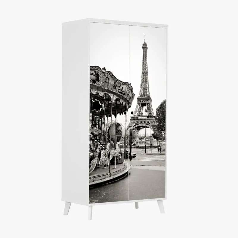 Wardrobe sticker Eiffel Tower and carousel in Paris
