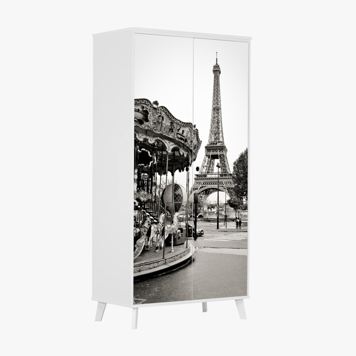 Wardrobe sticker Eiffel Tower and carousel in Paris • Wallissimo® Wardrobe sticker Eiffel Tower and carousel in Paris • Wallissimo®