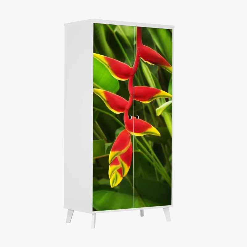 Wardrobe sticker vibrant heliconia in tropical foliage