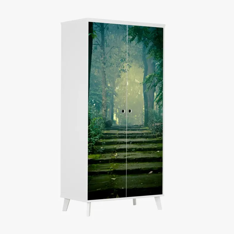 Wardrobe sticker moss-covered stone path into a misty forest