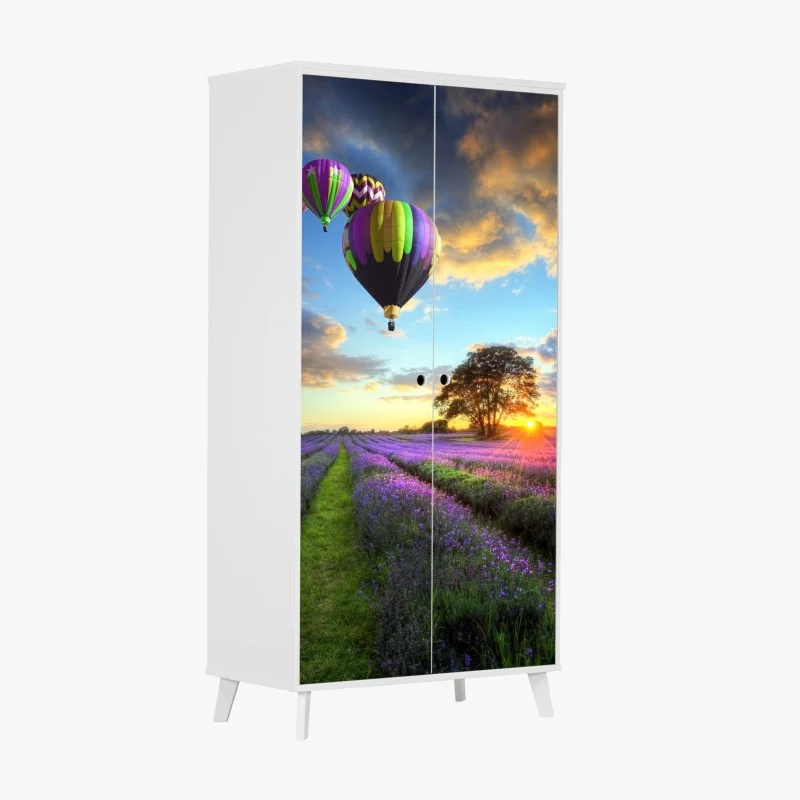 Wardrobe sticker lavender sunset with hot air balloons