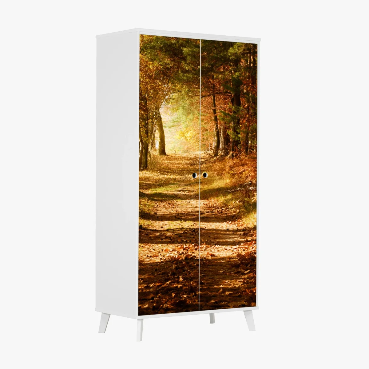 Wardrobe sticker autumn forest path with golden sunlight • Wallissimo® Wardrobe sticker autumn forest path with golden sunlight • Wallissimo®