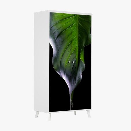 Wardrobe sticker elegant green leaf on black • Wallissimo®