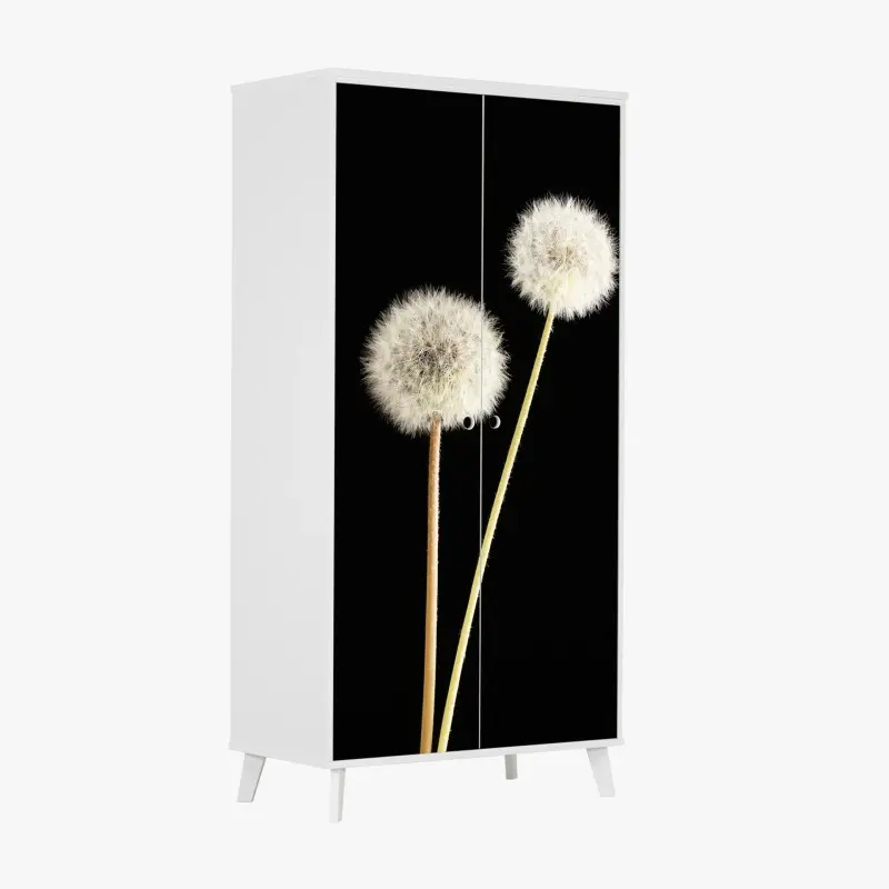 Wardrobe sticker delicate dandelion seed heads on black
