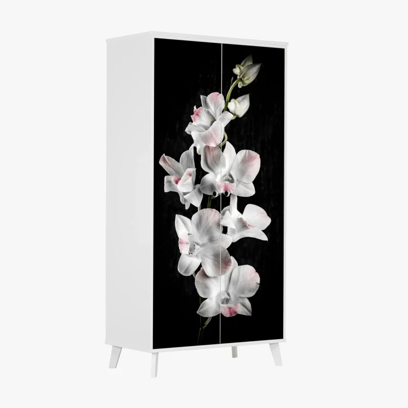 Wardrobe sticker white and pink orchid on black background