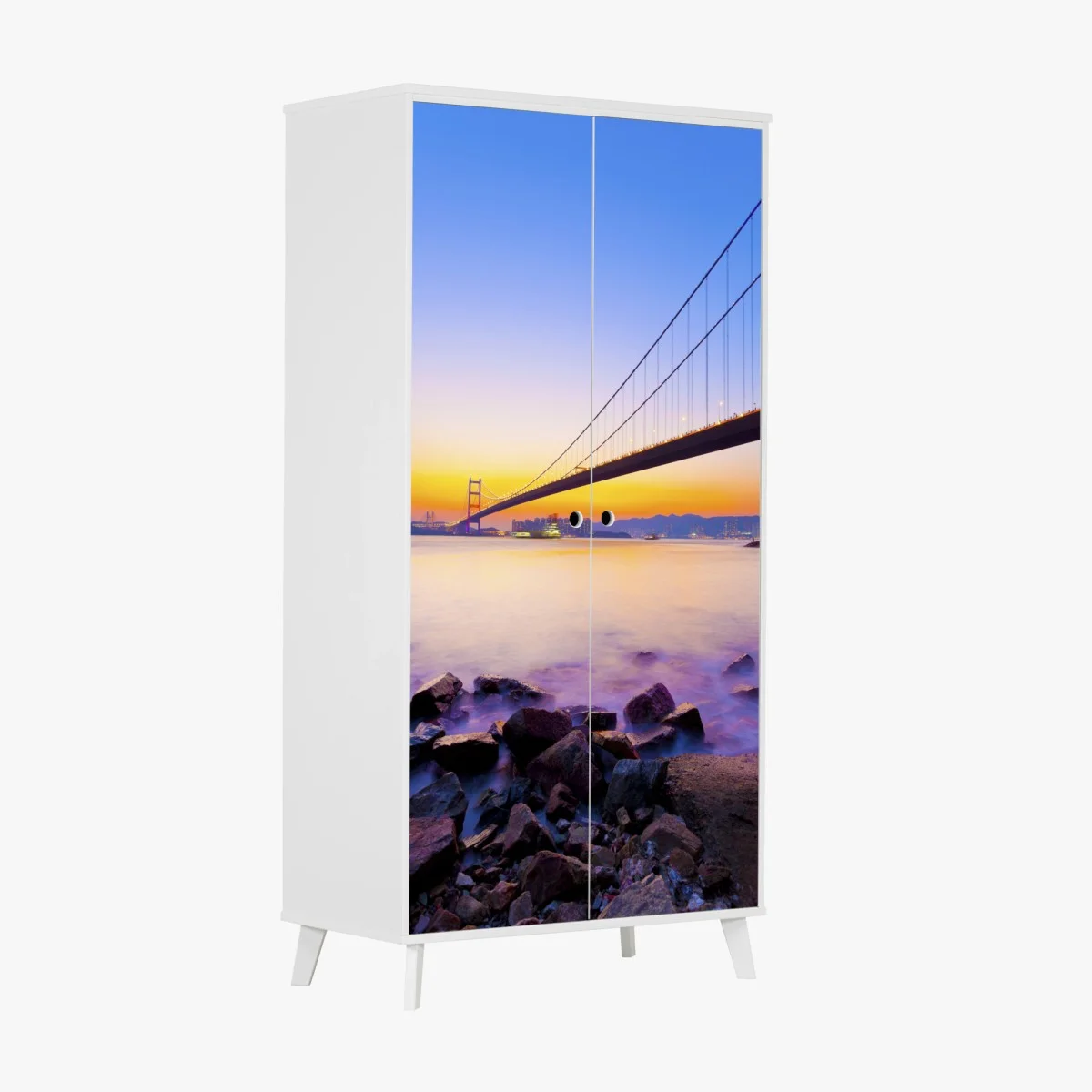 Wardrobe sticker golden sunset over suspension bridge • Wallissimo® Wardrobe sticker golden sunset over suspension bridge • Wallissimo®