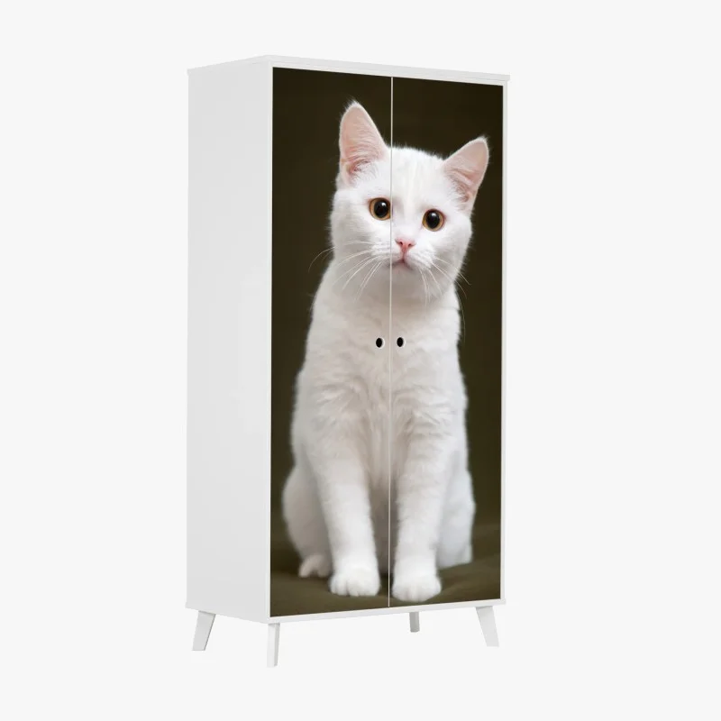 Wardrobe sticker adorable white cat portrait