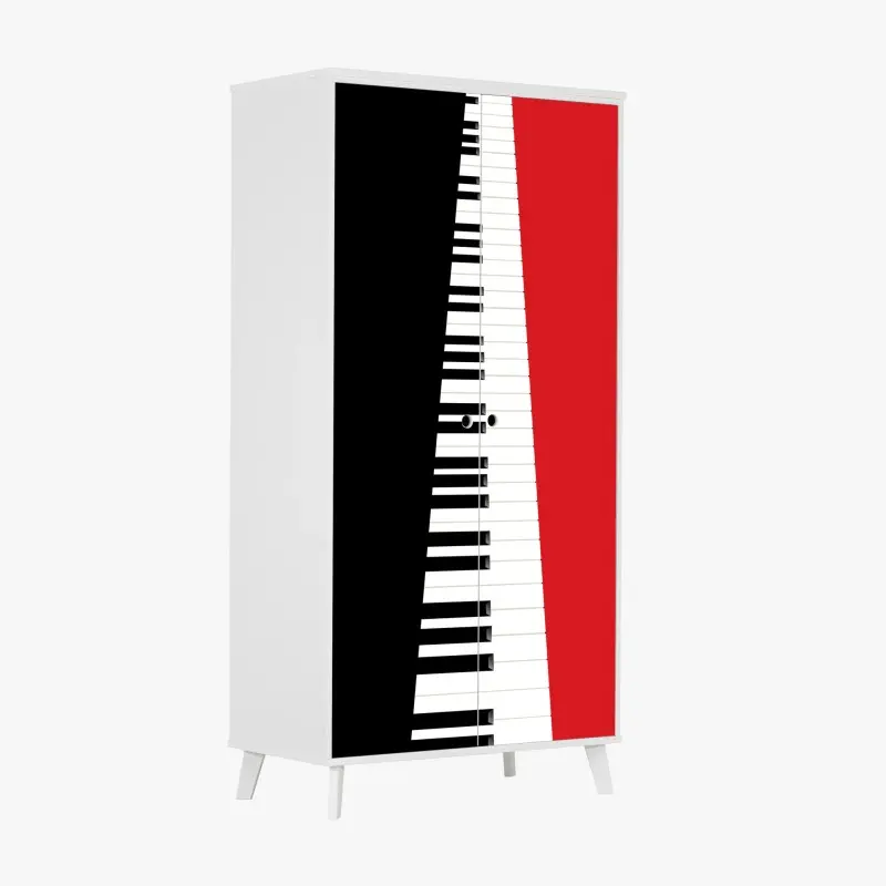 Wardrobe sticker black and red piano keyboard composition