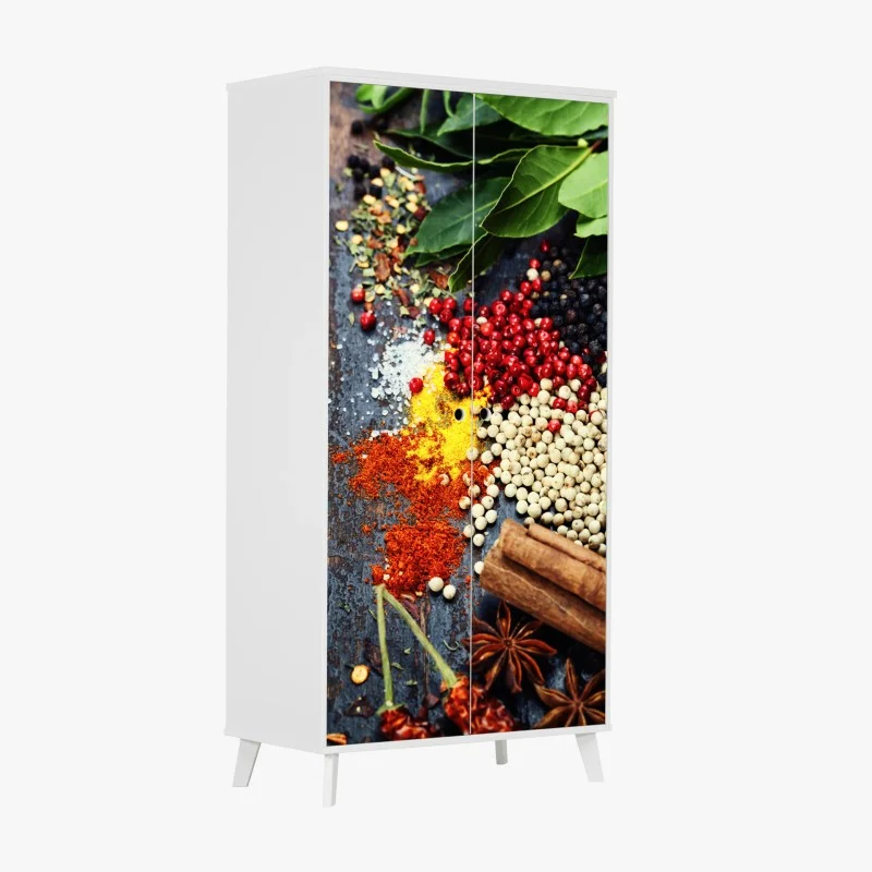 Wardrobe sticker vibrant spice assortment on rustic wood