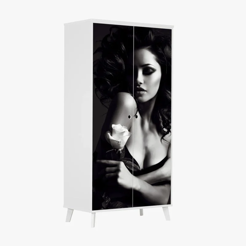 Wardrobe sticker sensual black and white portrait with rose