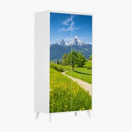 Wardrobe sticker alpine meadow and mountain trail • Wallissimo®