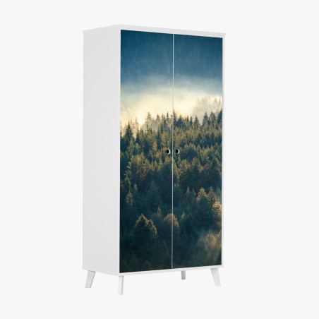 Wardrobe sticker misty pine forest at dawn • Wallissimo®