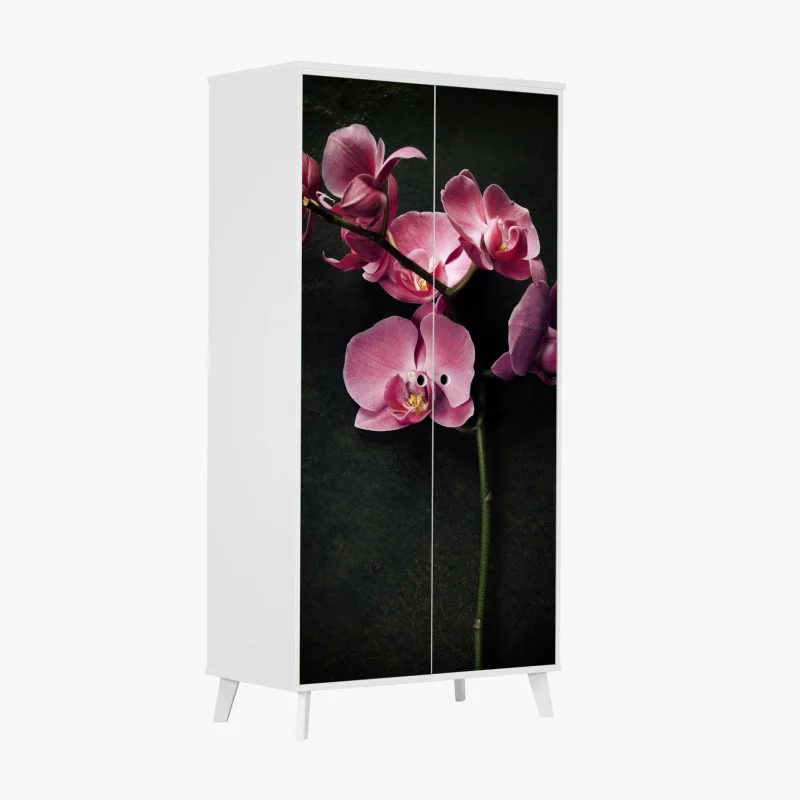 Wardrobe sticker pink orchid on dark vintage background