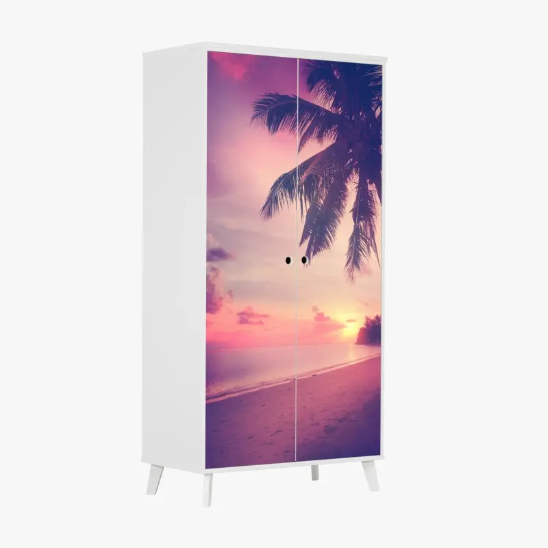 Wardrobe sticker tropical sunset beach silhouette