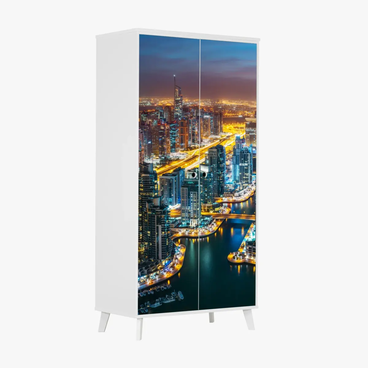 Wardrobe sticker Dubai marina night skyline • Wallissimo® Wardrobe sticker Dubai marina night skyline • Wallissimo®