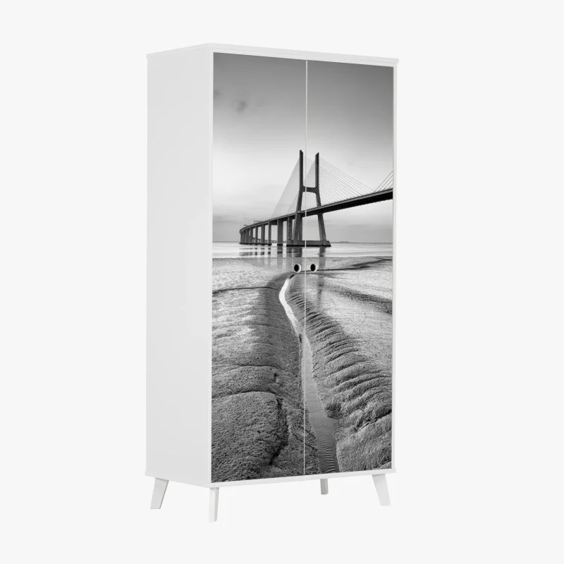 Wardrobe sticker minimalist cable-stayed bridge in monochrome