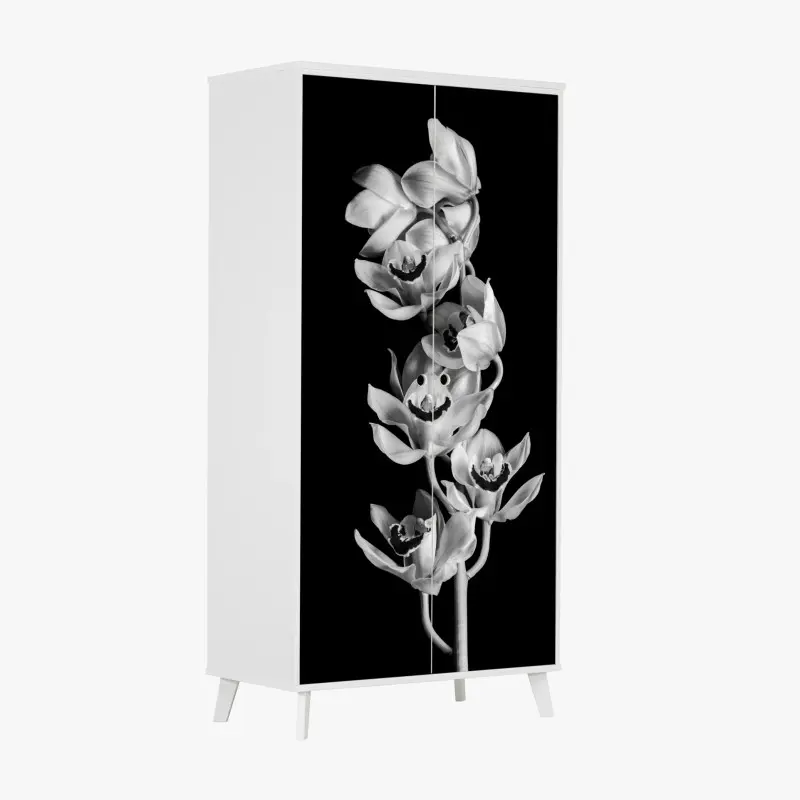 Wardrobe sticker elegant monochrome orchid stem