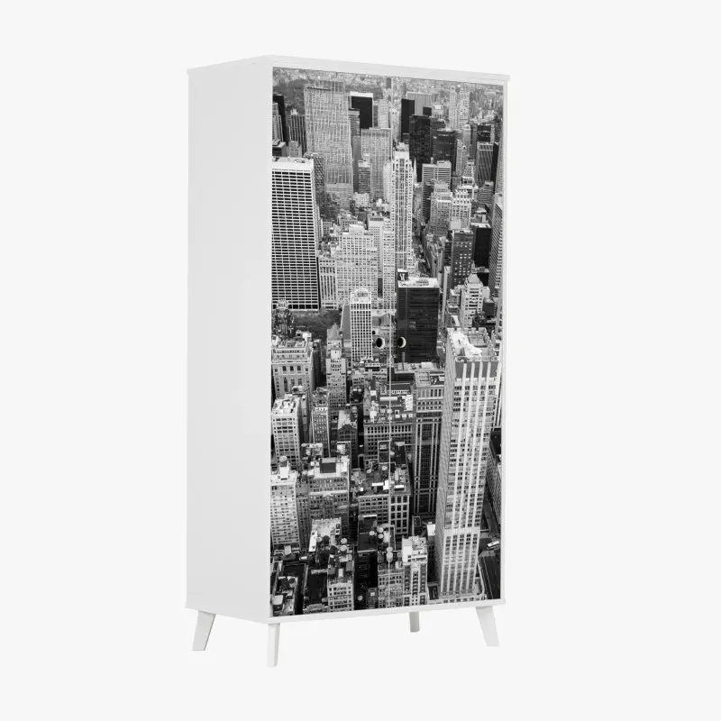Wardrobe sticker monochrome city skyline