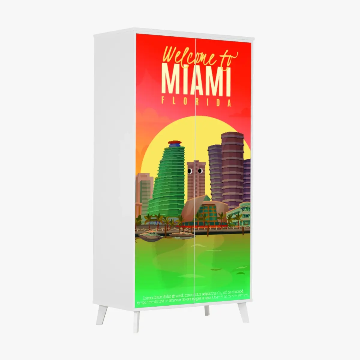 Wardrobe sticker Miami sunset skyline • Wallissimo® Wardrobe sticker Miami sunset skyline • Wallissimo®