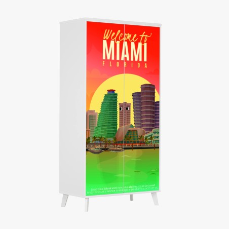 Wardrobe sticker Miami sunset skyline • Wallissimo®