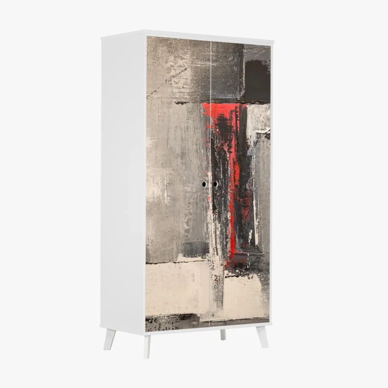 Wardrobe sticker textured abstract composition with red accent