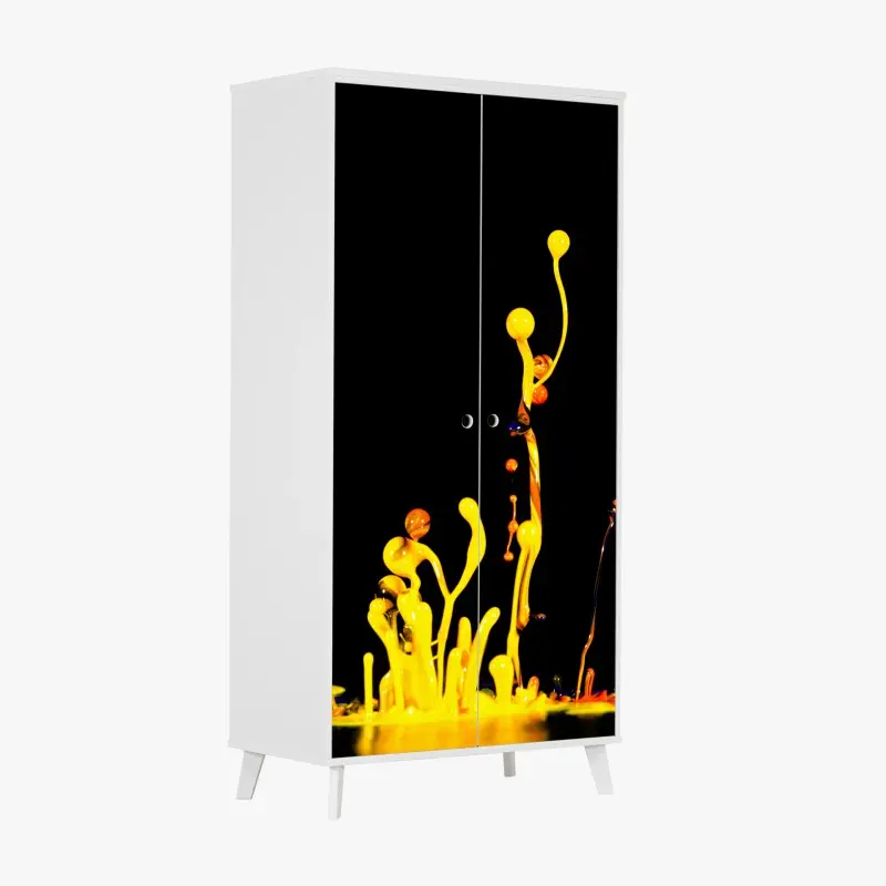 Wardrobe sticker vibrant yellow paint splash on black
