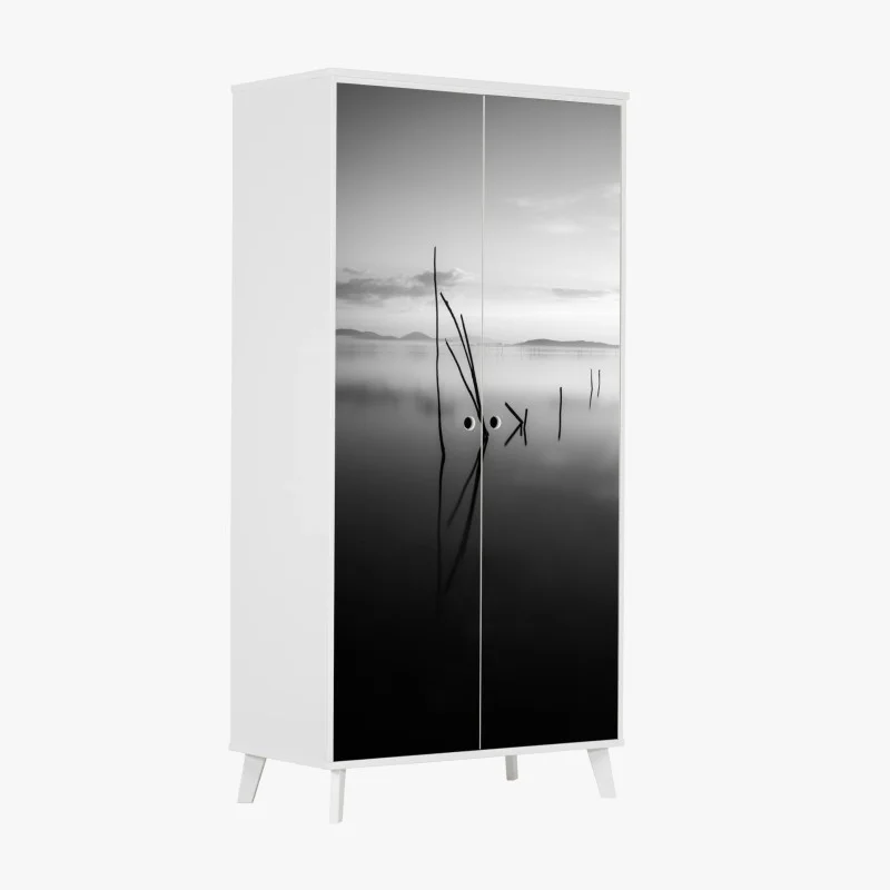 Wardrobe sticker tranquil monochrome lake with reflections