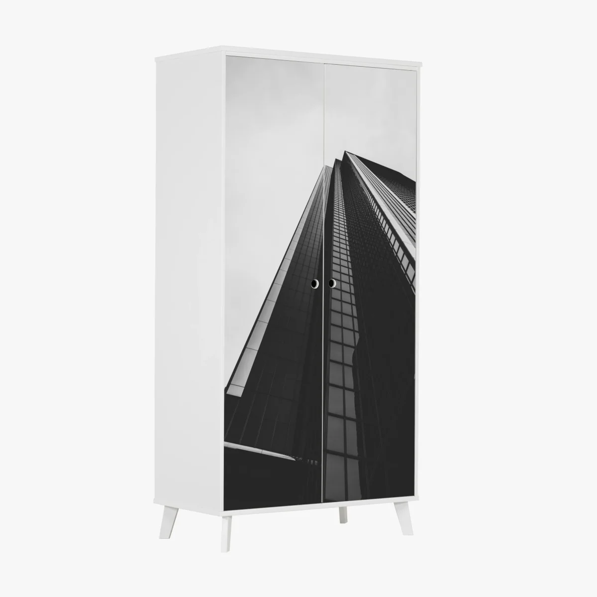 Wardrobe sticker towering modern skyscraper in monochrome ⁕ Wallissimo® Wardrobe sticker towering modern skyscraper in monochrome ⁕ Wallissimo®