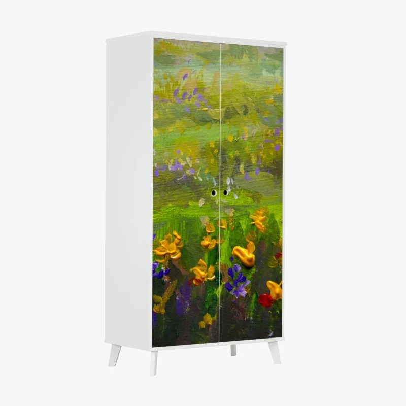 Wardrobe sticker vibrant meadow oil painting close-up