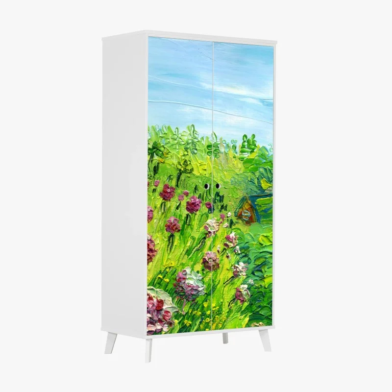 Wardrobe sticker peony meadow in spring — impasto floral painting