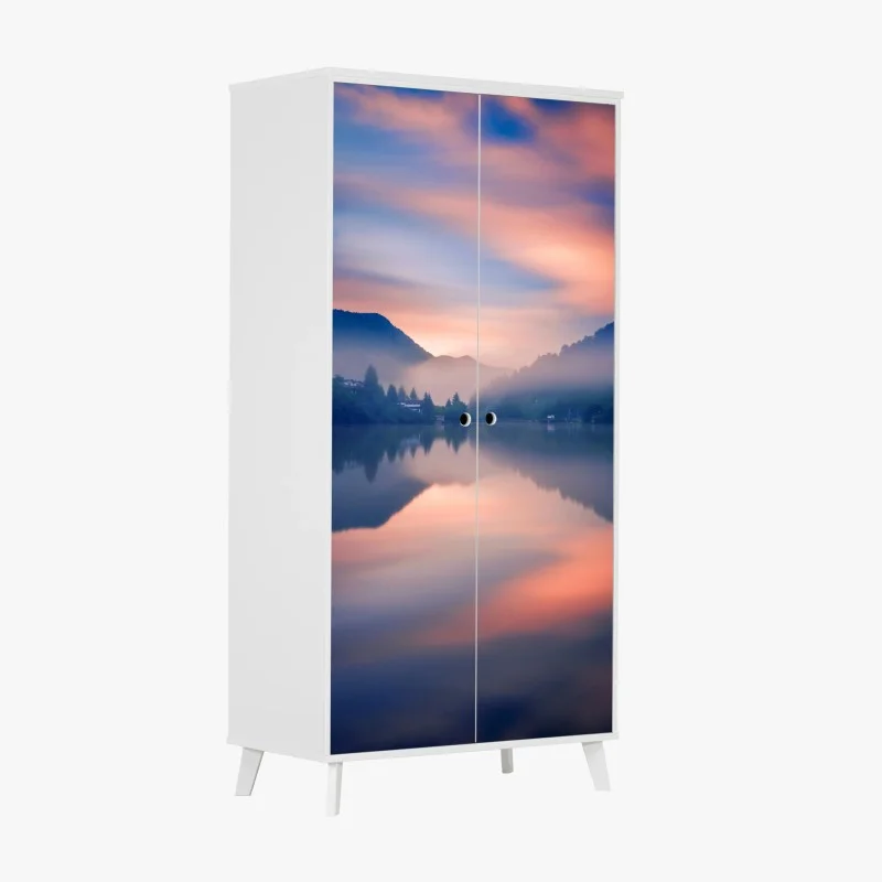 Wardrobe sticker misty mountain lake at dawn