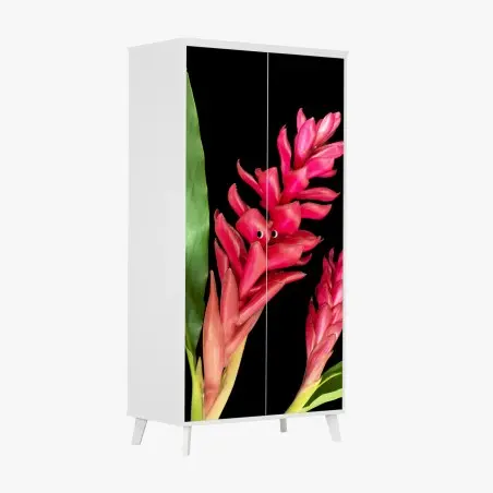Wardrobe sticker vibrant torch ginger bloom on black • Wallissimo®