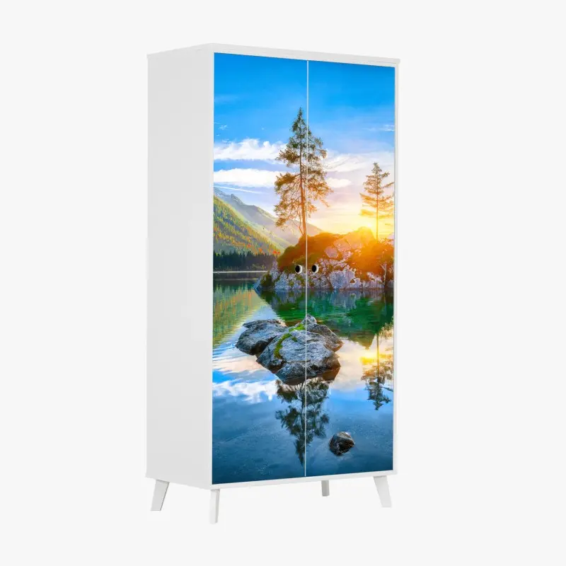 Wardrobe sticker sunset over Hintersee rock island