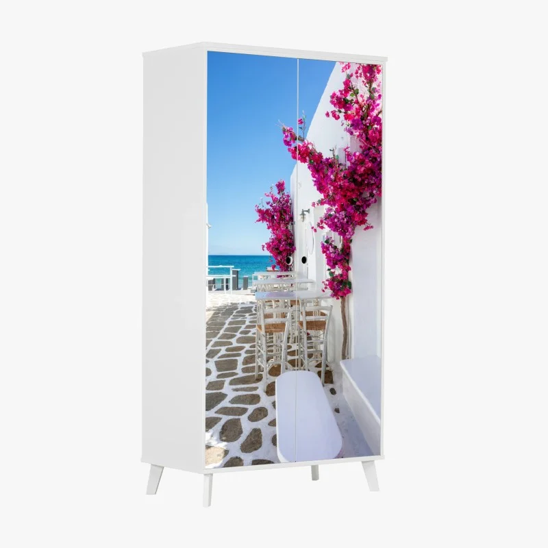 Wardrobe sticker sunny Mediterranean alley with bougainvillea