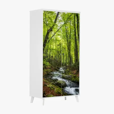 Wardrobe sticker serene green forest stream • Wallissimo®