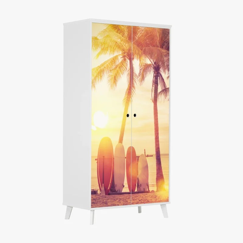 Wardrobe sticker tropical sunset with surfboards