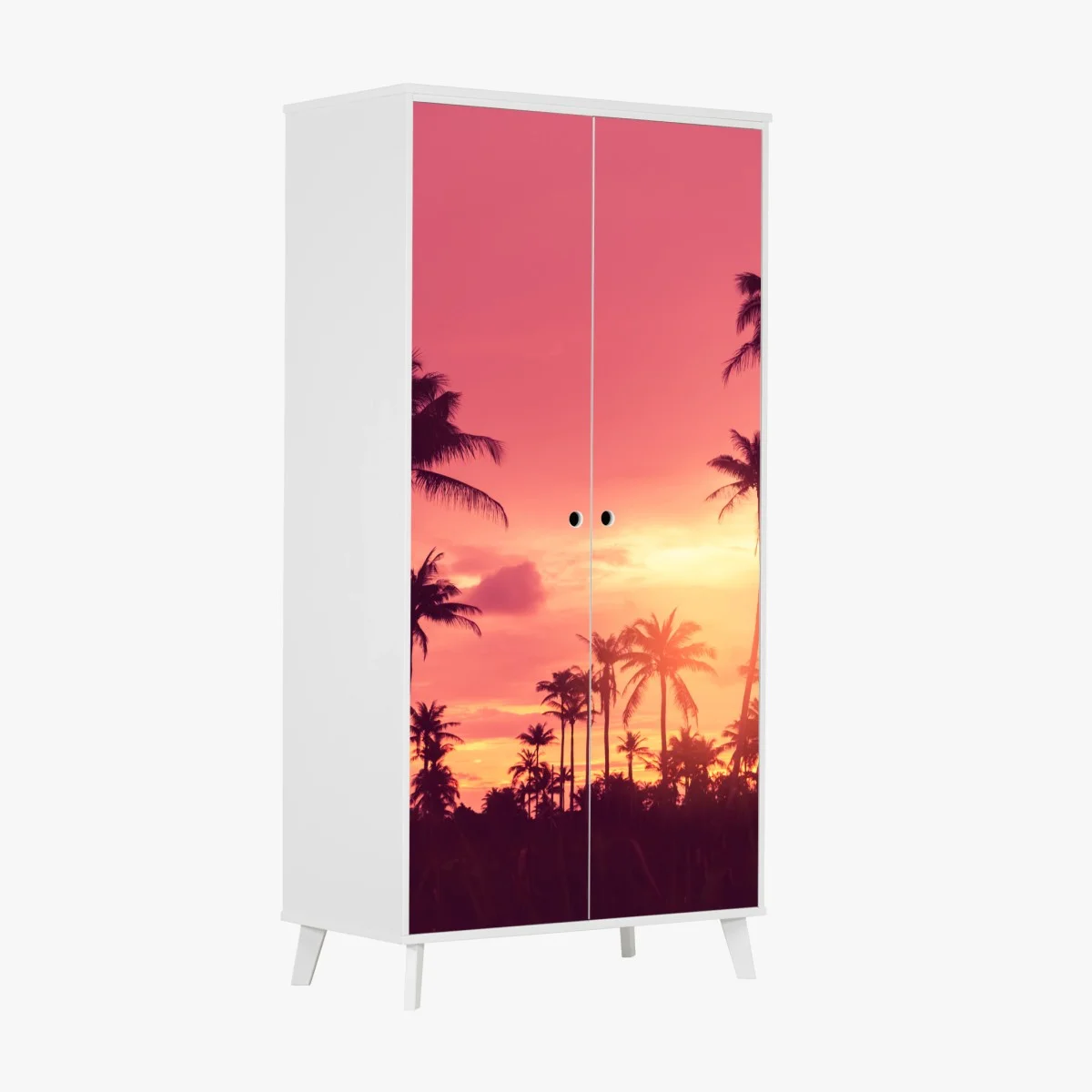 Wardrobe sticker pink tropical sunset with palms • Wallissimo® Wardrobe sticker pink tropical sunset with palms • Wallissimo®