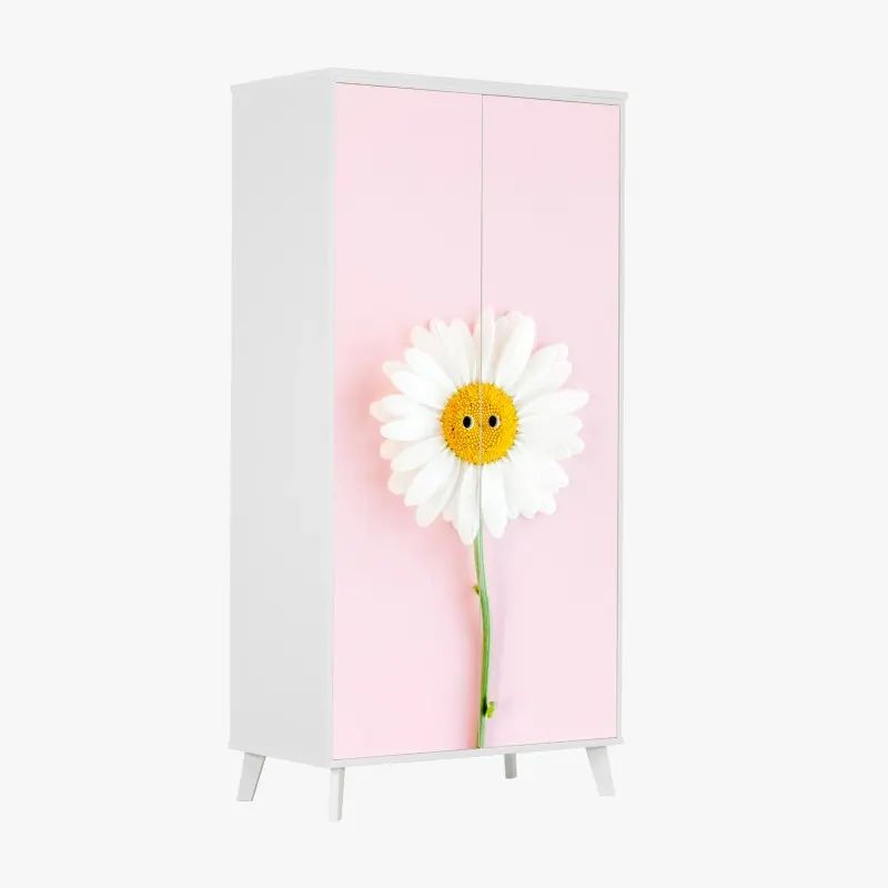 Wardrobe sticker white daisy on pastel pink background