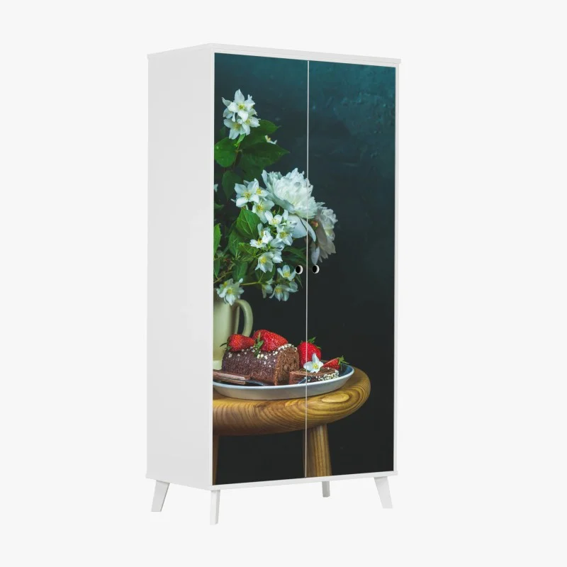 Wardrobe sticker chocolate roll with fresh strawberries and white flowers