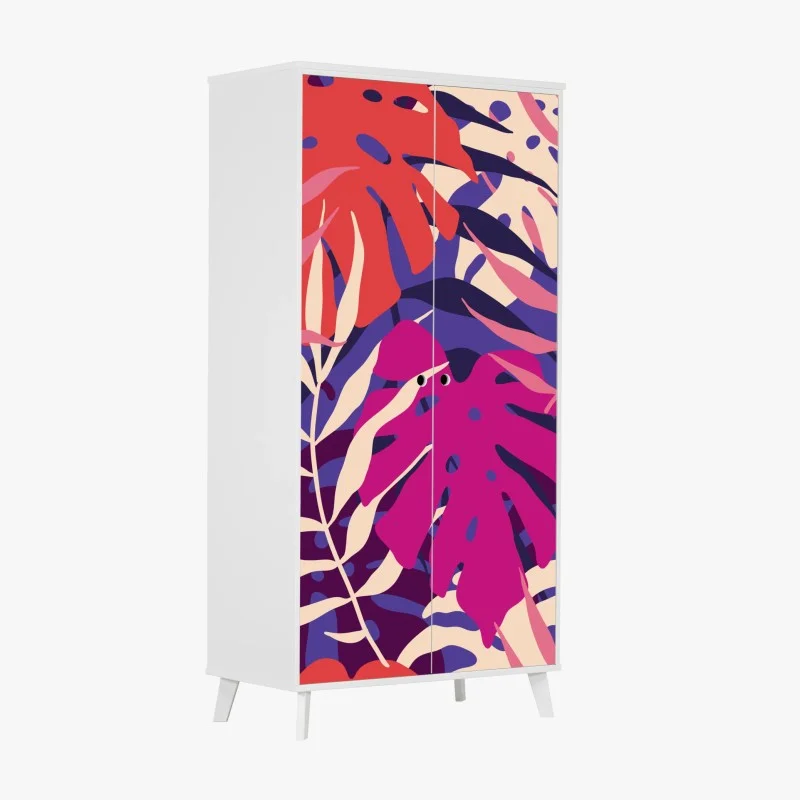 Wardrobe sticker pastel tropical leaf design