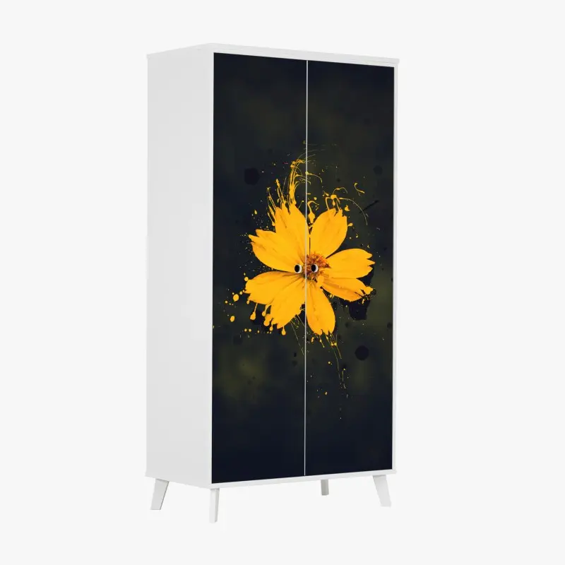 Wardrobe sticker vibrant yellow bloom on dark background